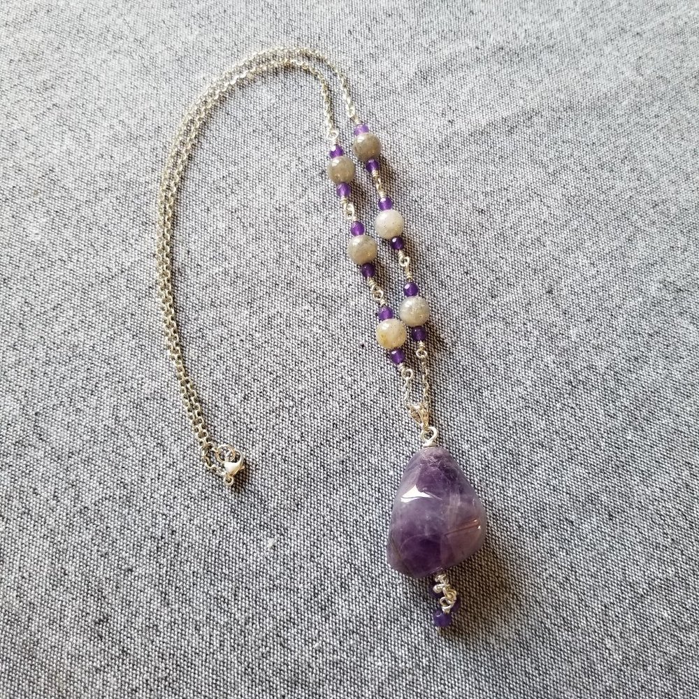 Amethyst and Labradorite Sterling Silver gemstone necklace, unique, handmade